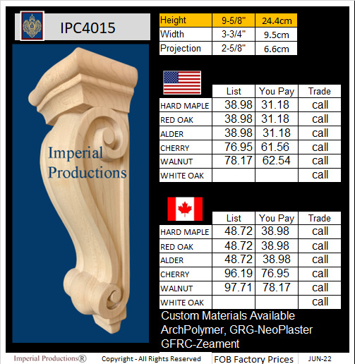 IPC4015 corbel prices card