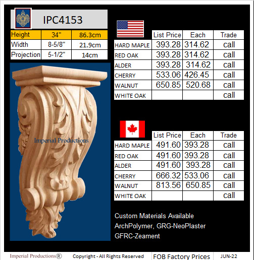 IPC4153 Acanthus pilaster corbel