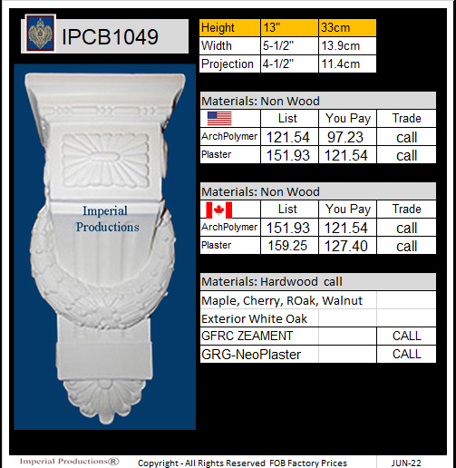 IPCB1049 Empire style corbel 
