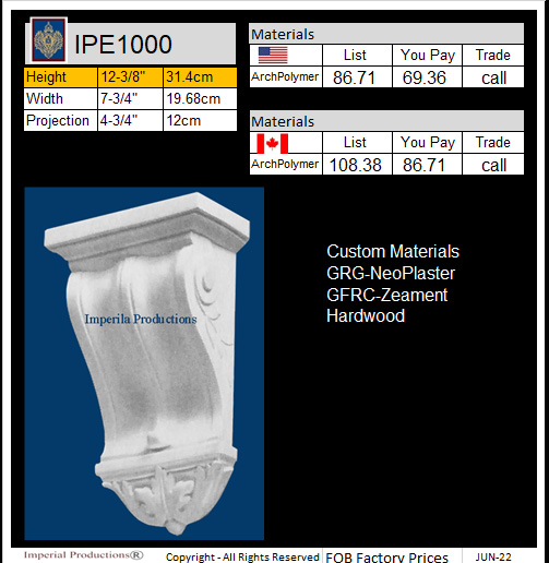 IPE1000 corbel for pilasters